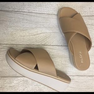 Aldo tan chunky small wedge sandals size 8.5